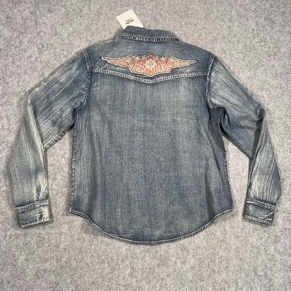 NWT Harley-Davidson Women's Lighweigt Denim Roll-Tab Sleeve Shirt Embroidered XL - Picture 5 of 7